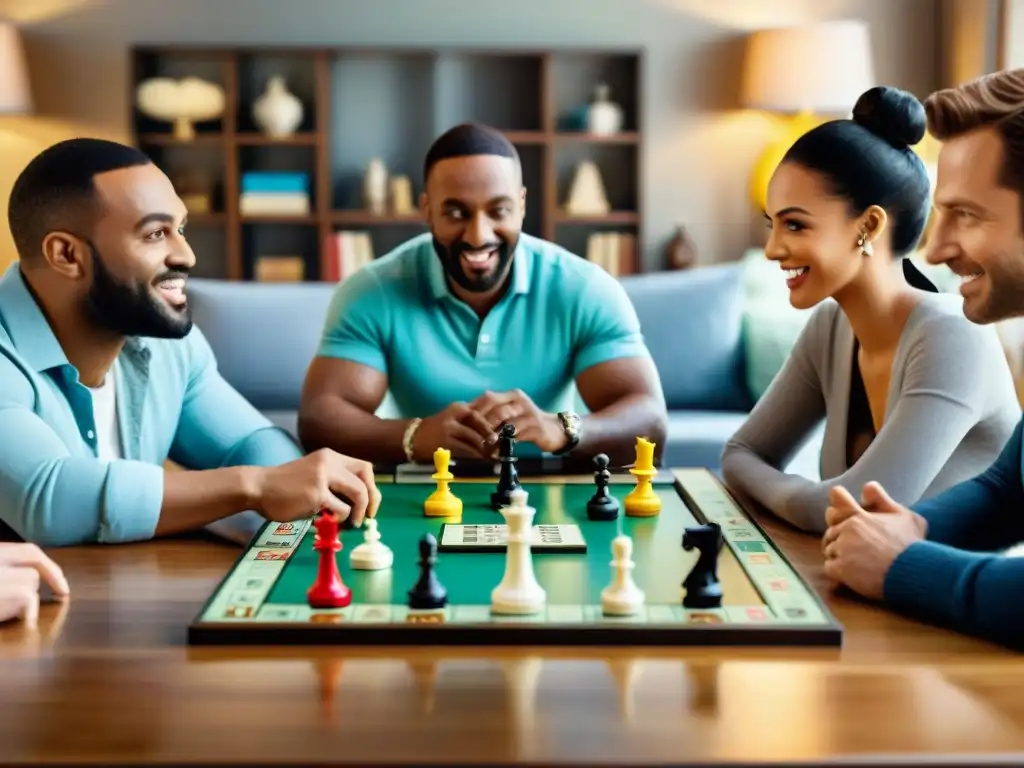 Un emocionante juego de mesa con Juegos de mesa clásicos modernos en una sala acogedora