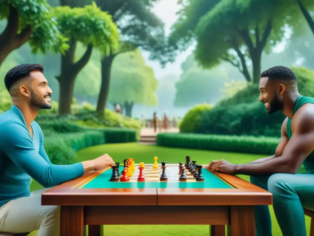 Un emocionante juego de la oca en un parque europeo, donde jugadores de distintas edades disfrutan de la historia del juego de la oca