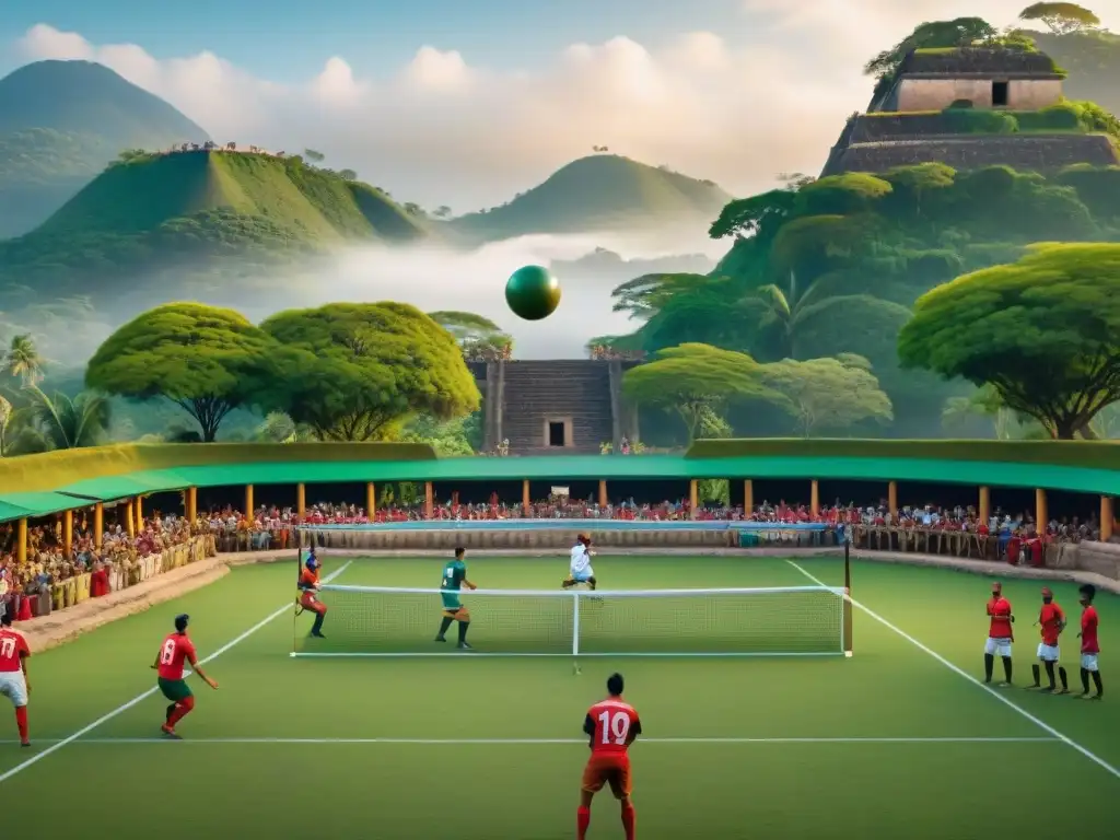 Un emocionante juego de pelota Mesoamericano con diseño moderno y vibrante