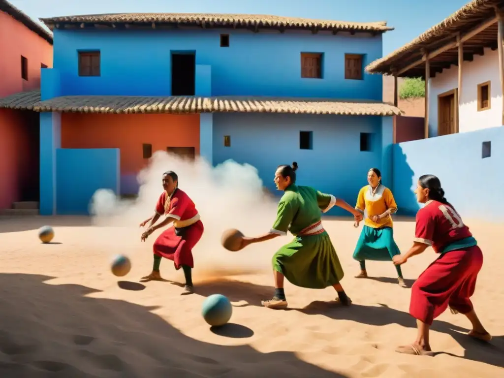 Un emocionante juego de Pelota Purepecha entre la comunidad Purepecha, resaltando sus tradiciones y cultura ancestral