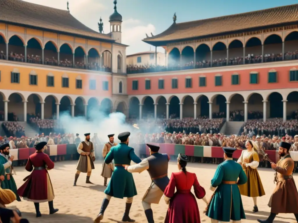 Emocionante juego renacentista de Pallone col Bracciale en bulliciosa plaza histórica