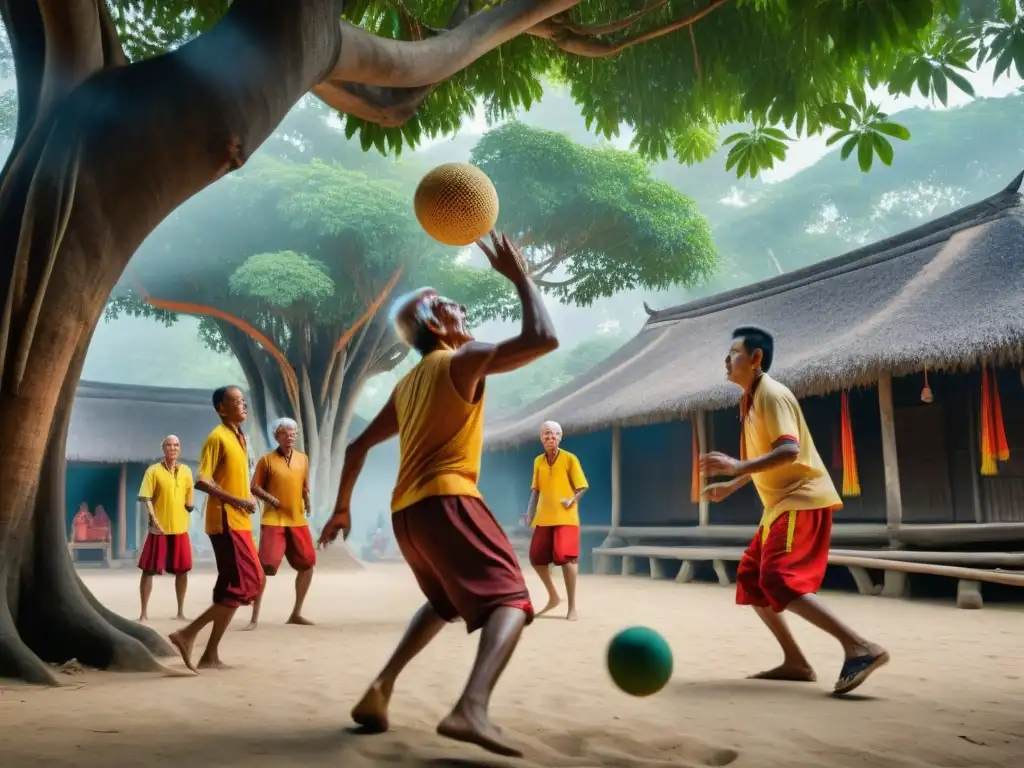 Un emocionante juego de Sepak Takraw en un pueblo rural del Sudeste Asiático