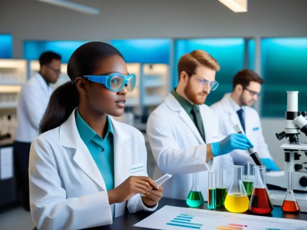 Un emocionante laboratorio de ciencias con jóvenes estudiantes entusiastas realizando experimentos