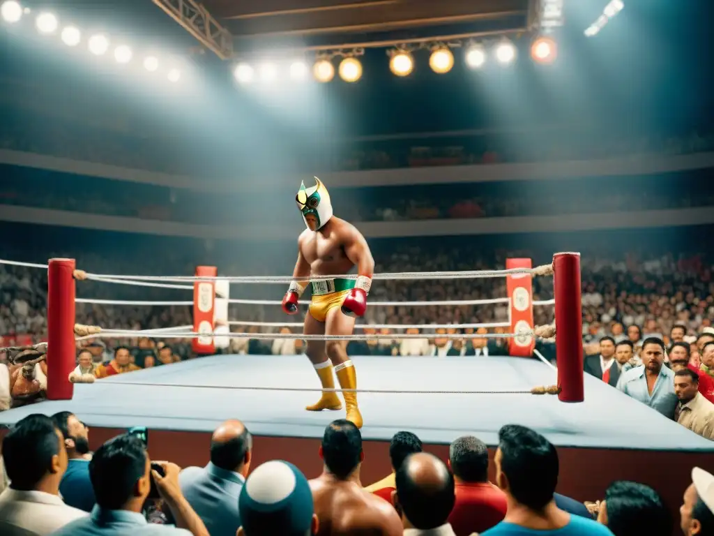 Emocionante lucha libre en Arena México durante los 60s, evocando la historia y evolución del deporte en Europa