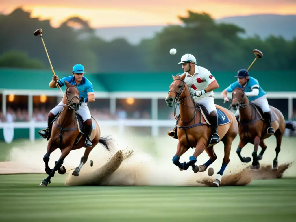 Partido de polo emocionante: destreza y elegancia en alta resolución Emocionante partida de polo en un elegante club, reflejando la historia del juego del Polo
