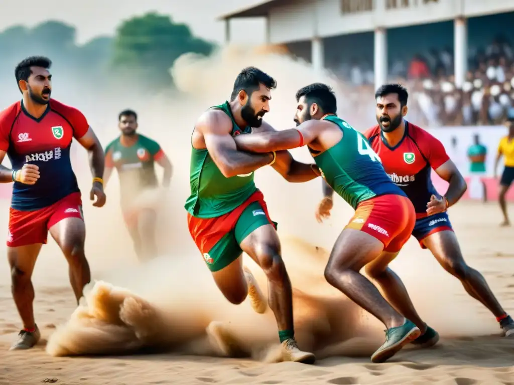 Un emocionante partido de Kabaddi en un campo polvoriento