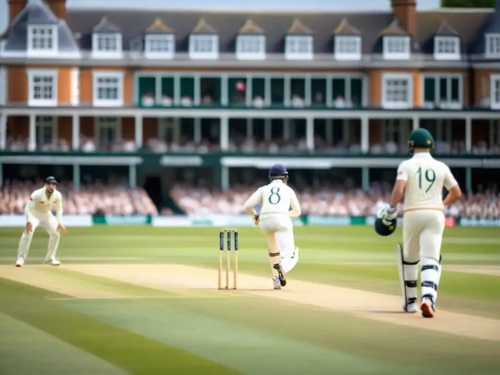 Emocionante partido de cricket en Lord's Cricket Ground, capturando la esencia histórica y tradicional de este deporte en Inglaterra