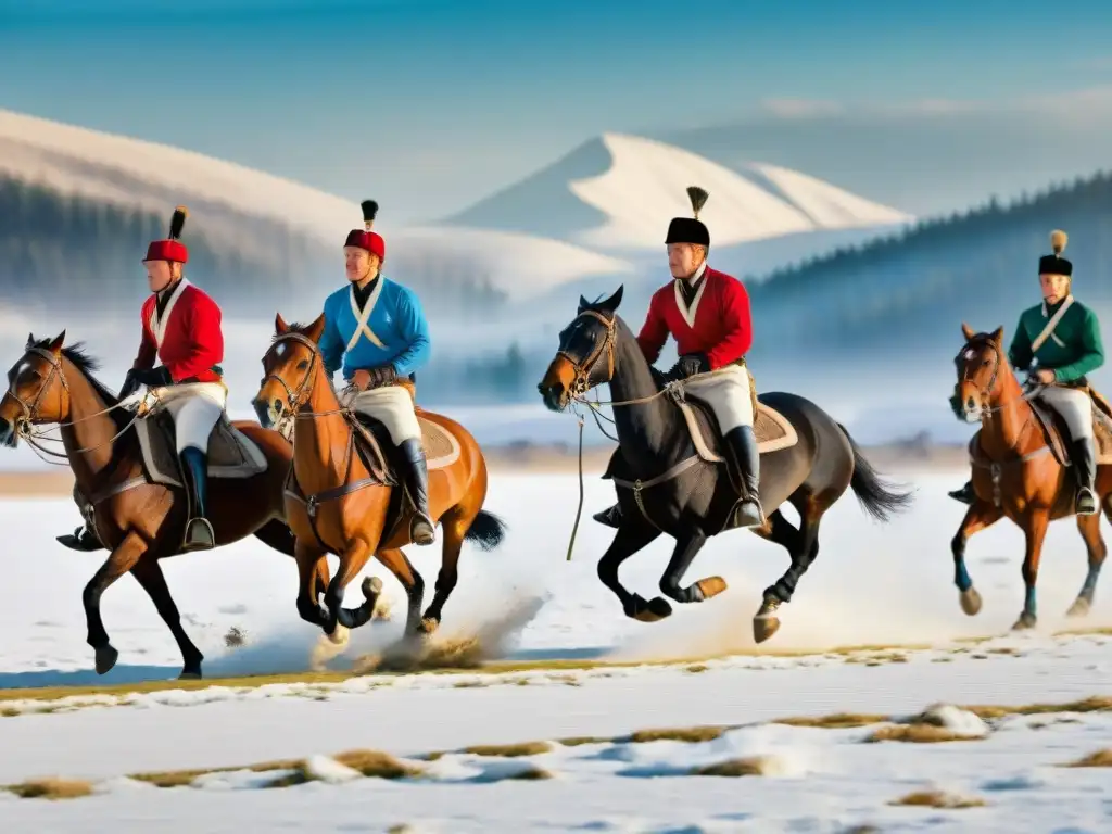 Un emocionante partido de polo a caballo entre cosacos rusos en las vastas llanuras nevadas