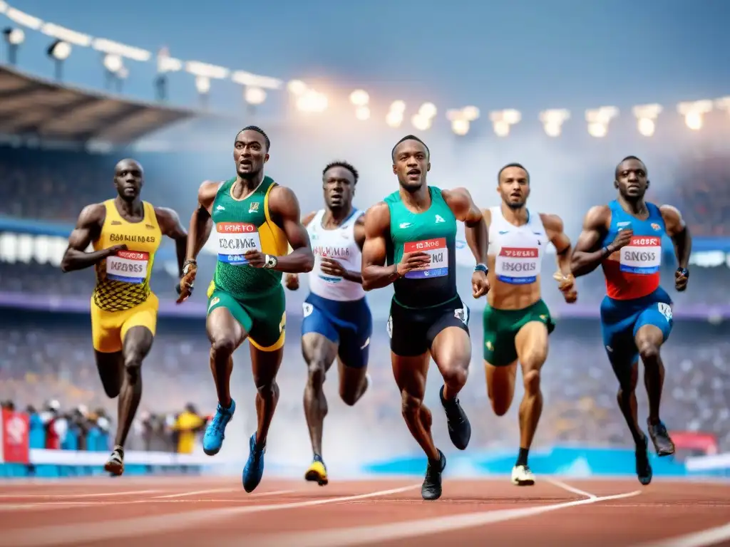 Un emocionante relevo de atletas africanos en un estadio vibrante