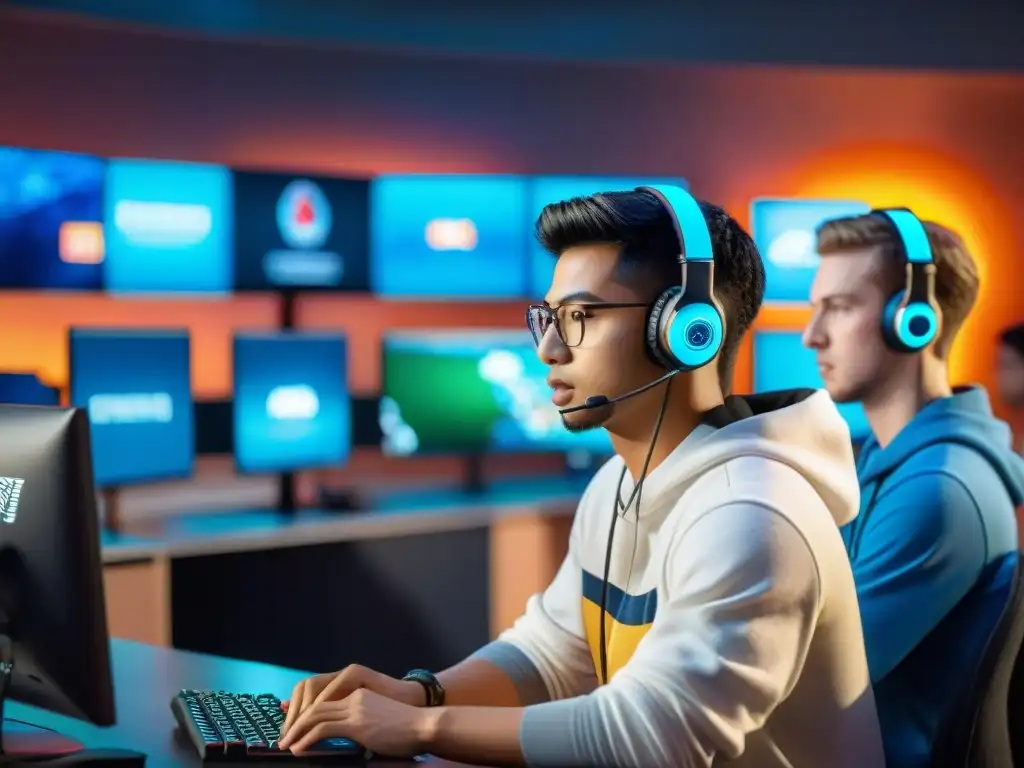 Un emocionante torneo de eSports en un ambiente escolar, resaltando los beneficios educativos de los eSports