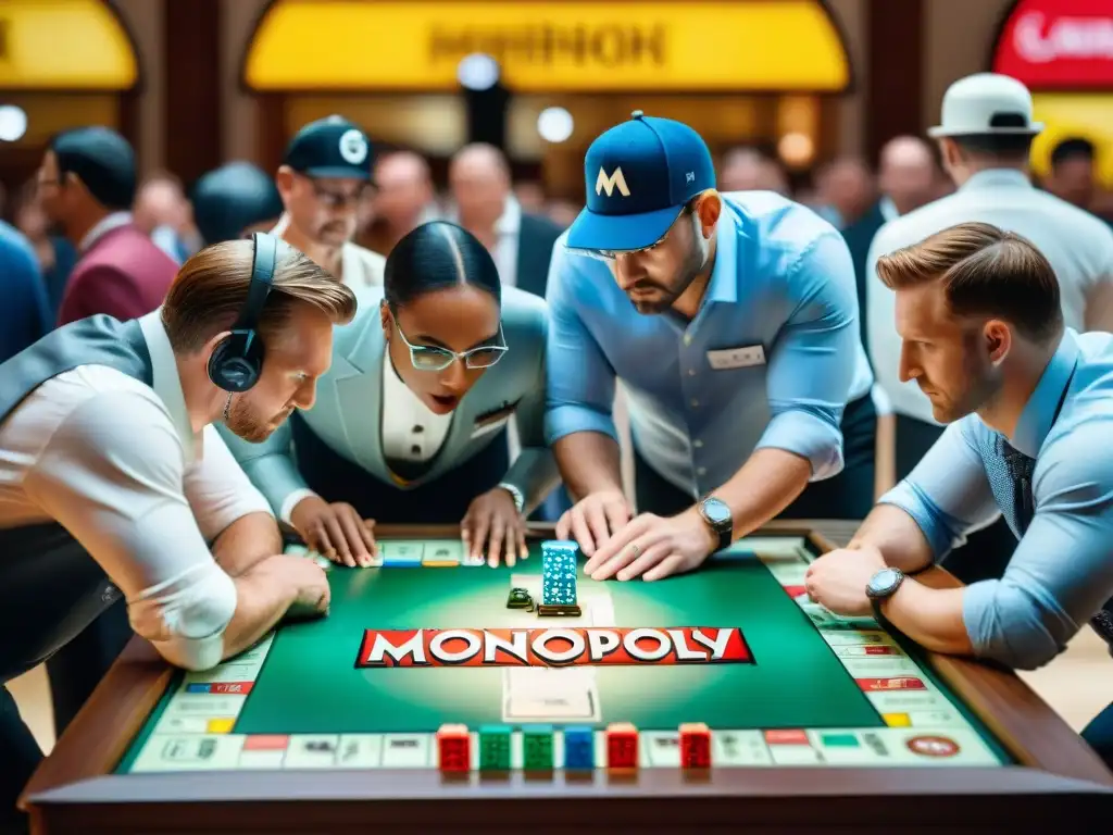 Competencia feroz en torneo de Monopoly: diversidad y tensión en juego Un emocionante torneo de Monopoly con competidores concentrados en un ambiente lleno de emoción