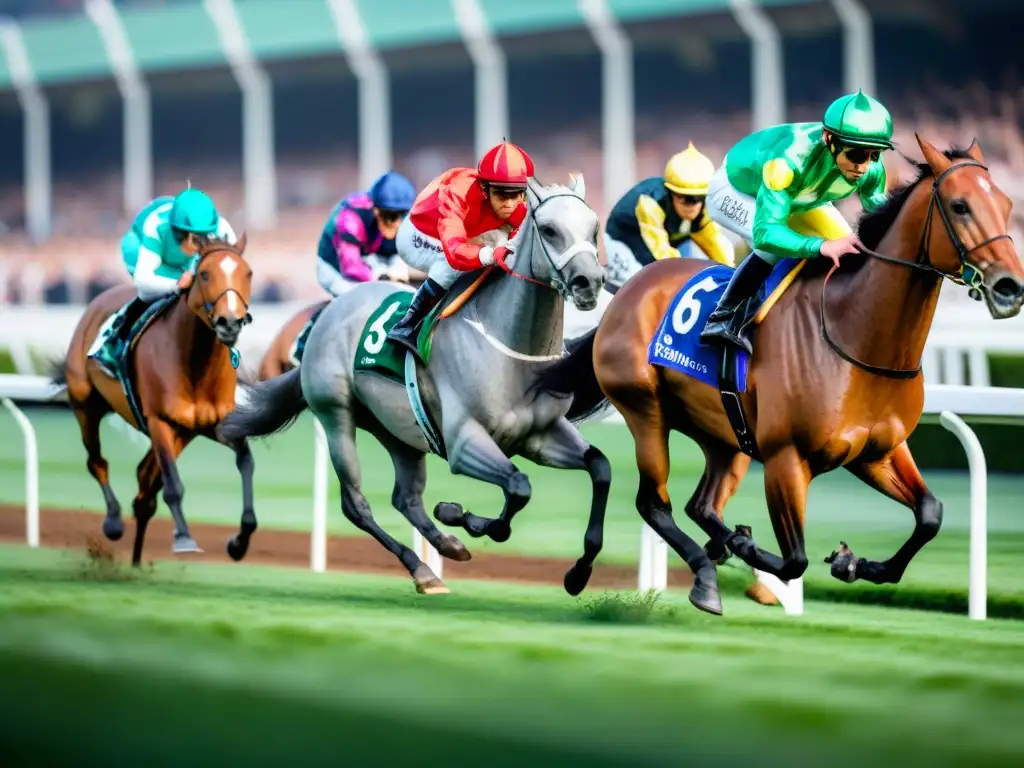 Un emocionante y vibrante instante de carreras de caballos en Europa, donde majestuosos purasangres galopan en Ascot