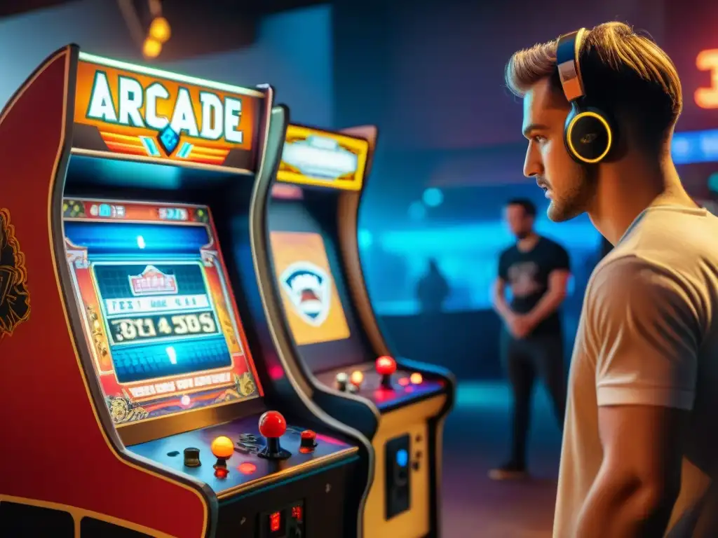 Un emocionante vistazo al origen de eSports: revolución digital juegos, con una sala de arcade vintage llena de energía y emoción