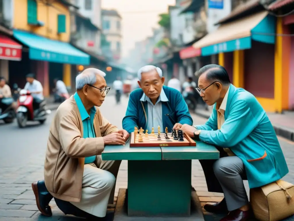 Encantadora escena de ancianos vietnamitas concentrados en una partida de ajedrez en Hanoi