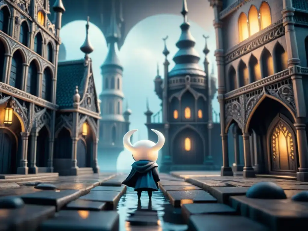 La enigmática Ciudad de las Lágrimas de Hollow Knight, con lluvia, arquitectura gótica y figuras misteriosas, evoca historia juegos deportes culturas