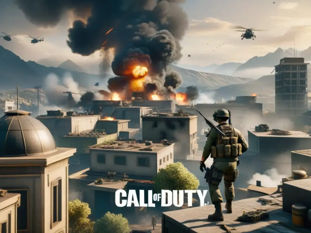 Épica batalla en Call of Duty Warzone crítica: caos, explosiones y combate intenso en una ciudad devastada