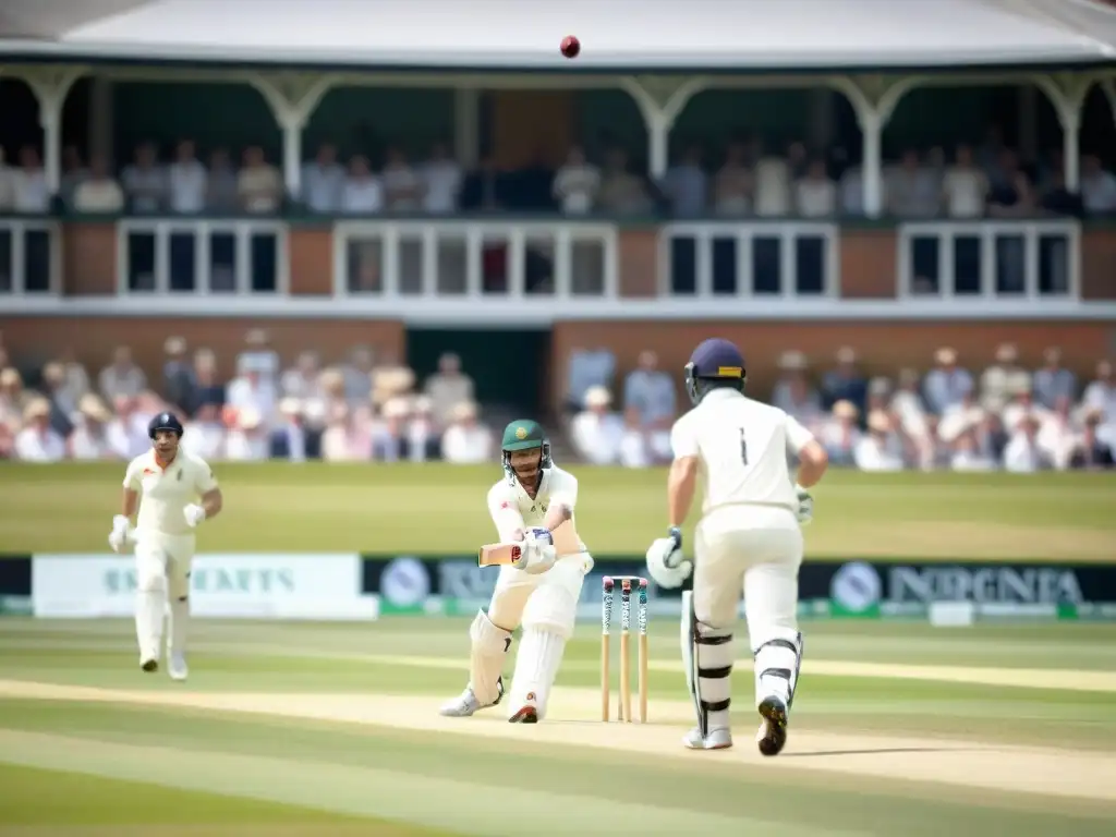 Épico partido de cricket en Lord's Cricket Ground, Inglaterra, con la historia y tradición del deporte en pleno apogeo en un soleado día de verano