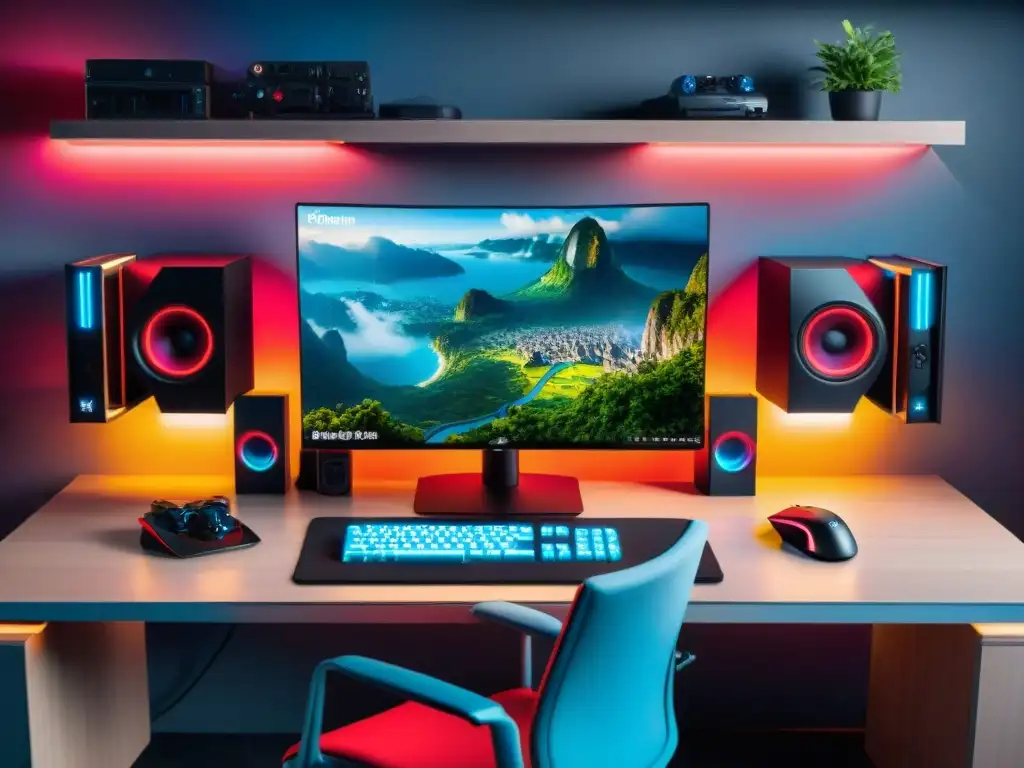 Un épico setup de escritorio gamer con accesorios esenciales para gamers profesionales