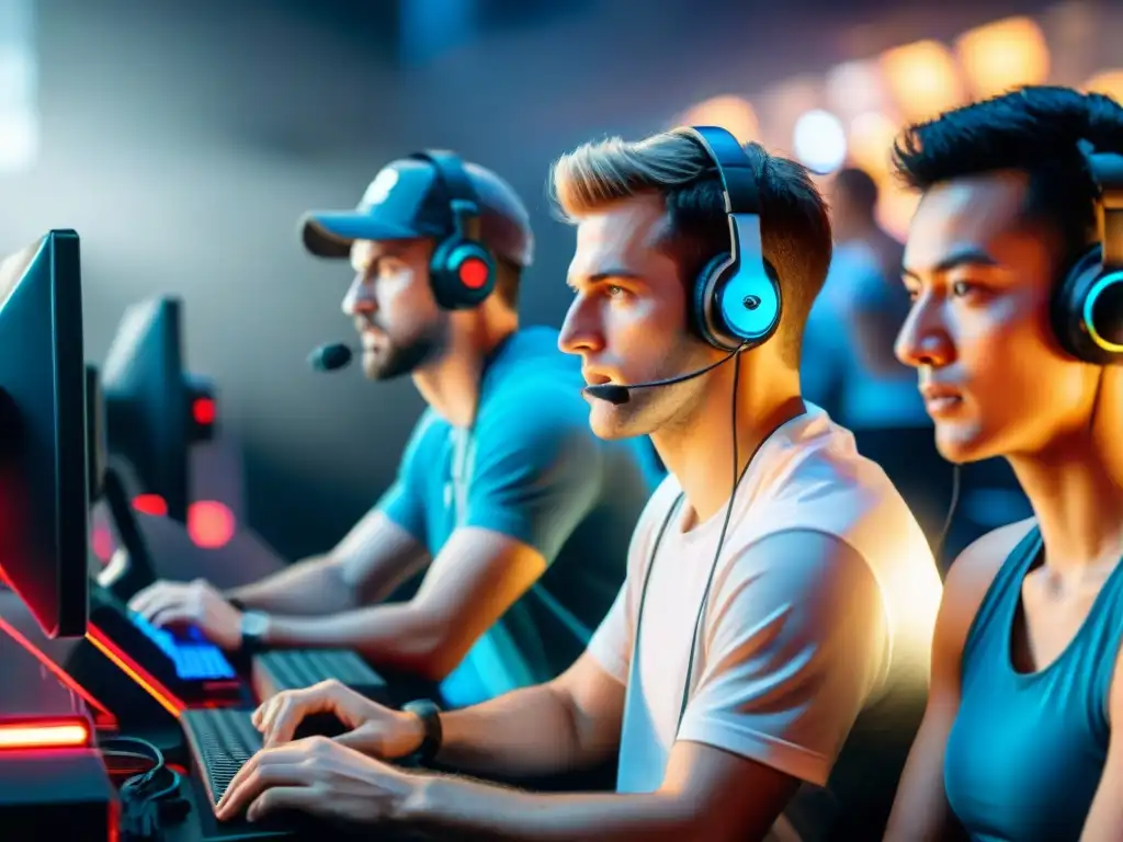 Competencia de Speedrun: Emociones intensas en gamers concentrados Un épico torneo de speedrun en videojuegos, con jugadores concentrados y emocionados en una competencia intensa