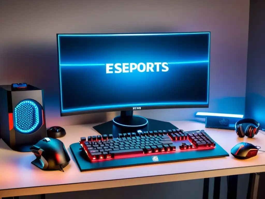 Equipamiento profesional para eSports: Setup de jugador con PC gaming, monitores y premios en 2023