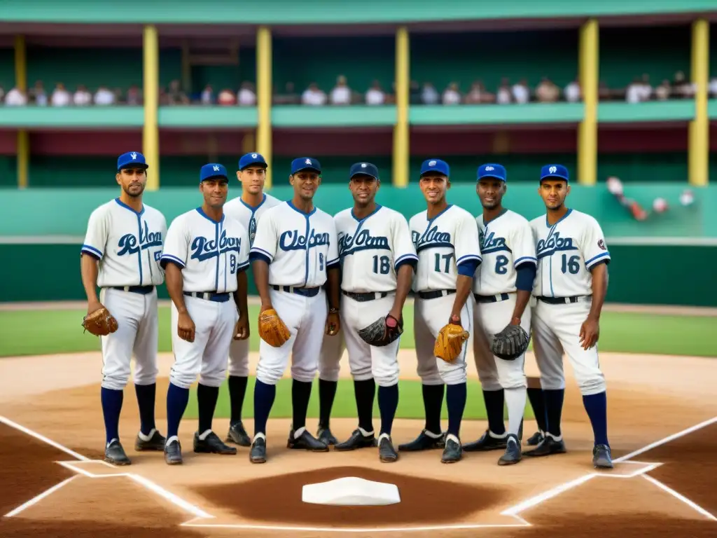 Equipo de béisbol cubano de los años 1900 en un campo vintage