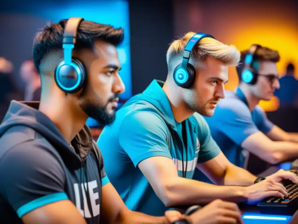 Equipo eSports en competencia, concentrados y emocionados