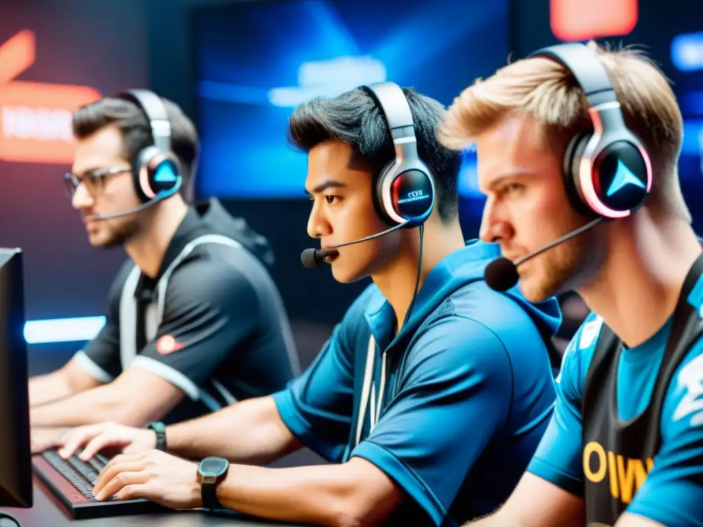 Equipo de eSports concentrado en estrategias, comunicación y mejorar, en intenso ambiente de competencia