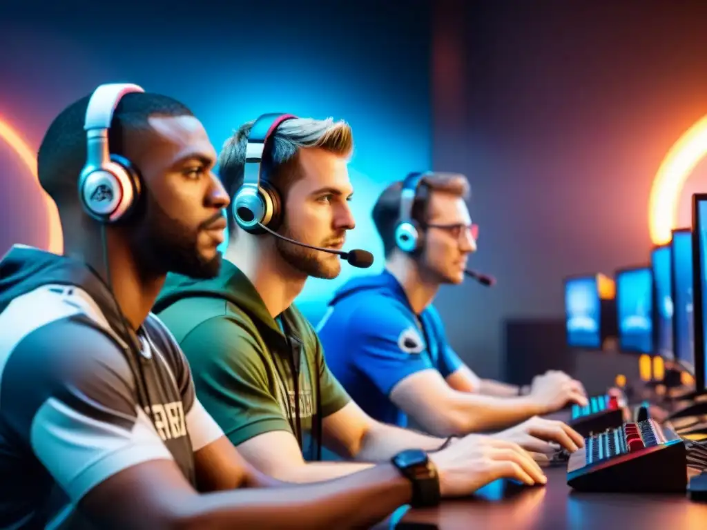 Equipo de eSports en estratégica reunión rodeados de monitores, resaltando la importancia del equilibrio vida-juego eSports