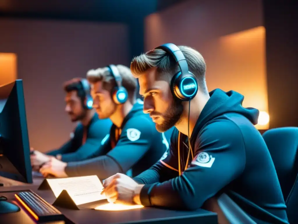 Equipo de eSports en intensa concentración durante el Entrenamiento Mental eSports Adversario Paso