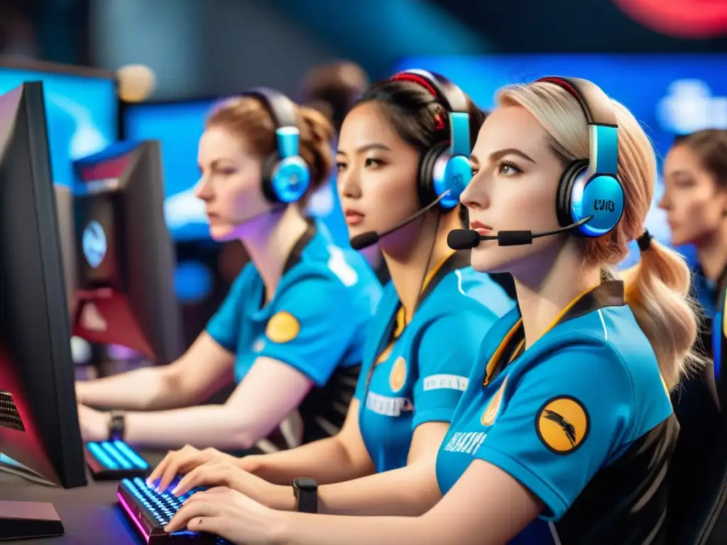 Equipo femenino de eSports enfrentando desafíos con éxito en torneo de alta competencia