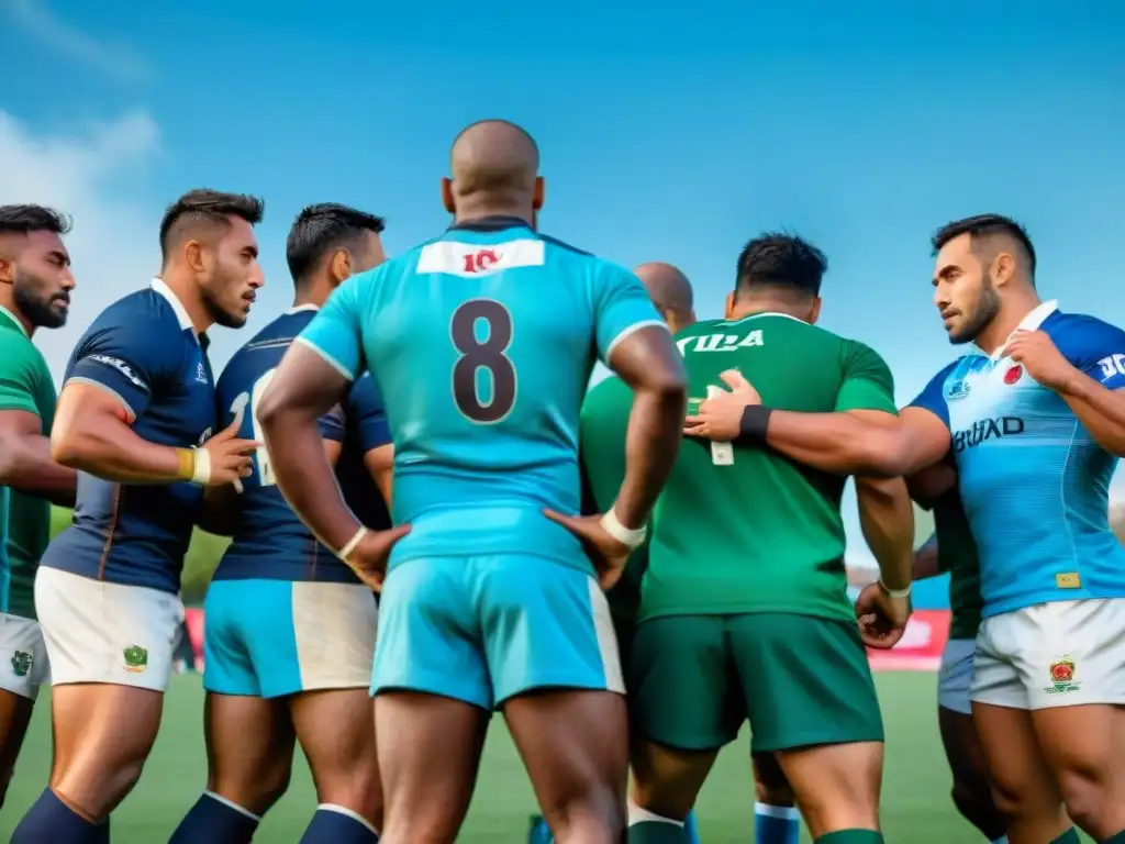 Unión y camaradería: jugadores de rugby latinoamericanos en equipo Equipo de rugby de América Latina unido en camaradería y deportividad