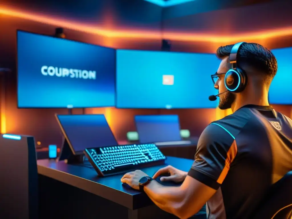 Equipo top eSports en preparación secreta, concentrados en entrenamiento profesional