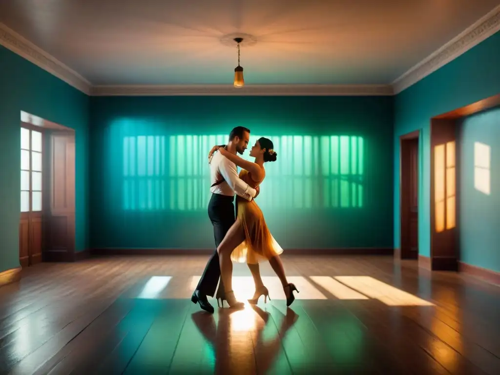 Una escena apasionada de tango en Buenos Aires, Argentina, evocando la historia de la danza en América Latina