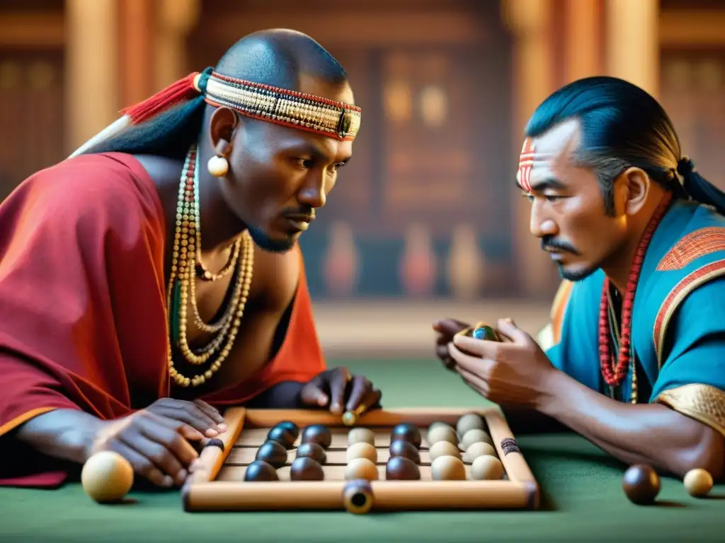 Una escena detallada de juegos de culturas lejanas evolución: Maasai, samurái, nativo americano y nómada mongol compitiendo en tradiciones únicas