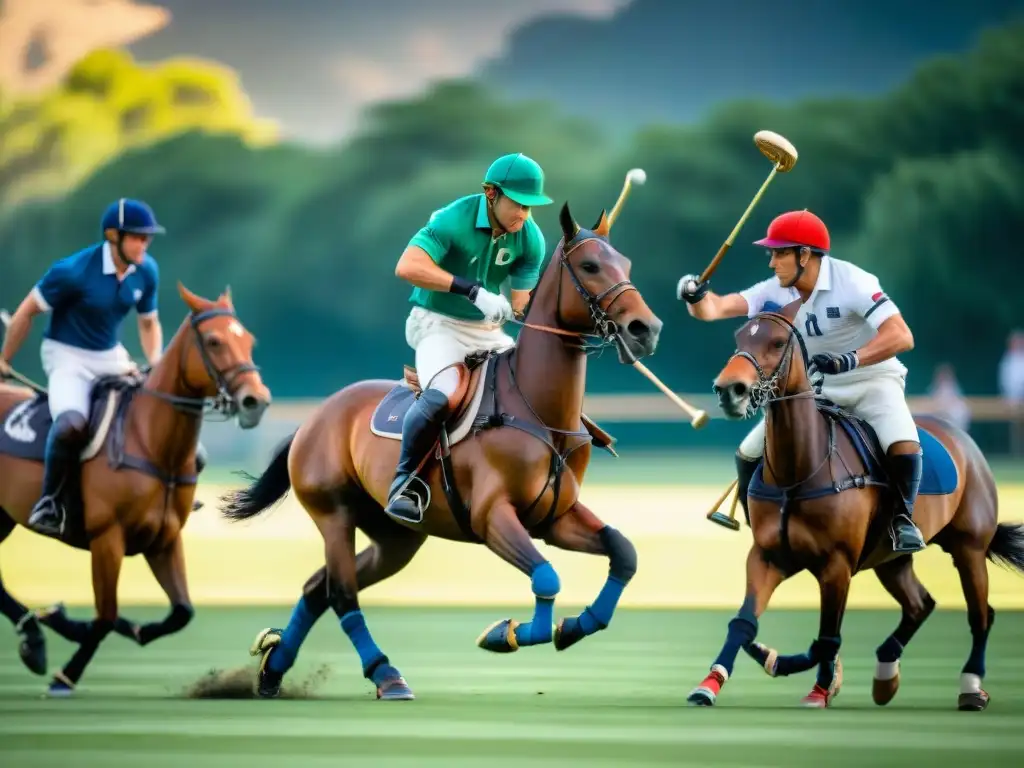 Escena detallada de un partido de polo en Argentina, mostrando la intensidad y elegancia del deporte