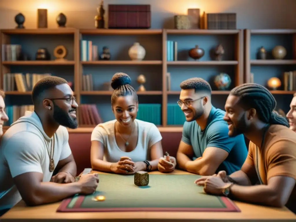 Emocionante sesión de juego de rol multicultural Una escena envolvente de juego de rol con diversidad cultural, uniendo a jugadores en una experiencia global de historias imaginativas