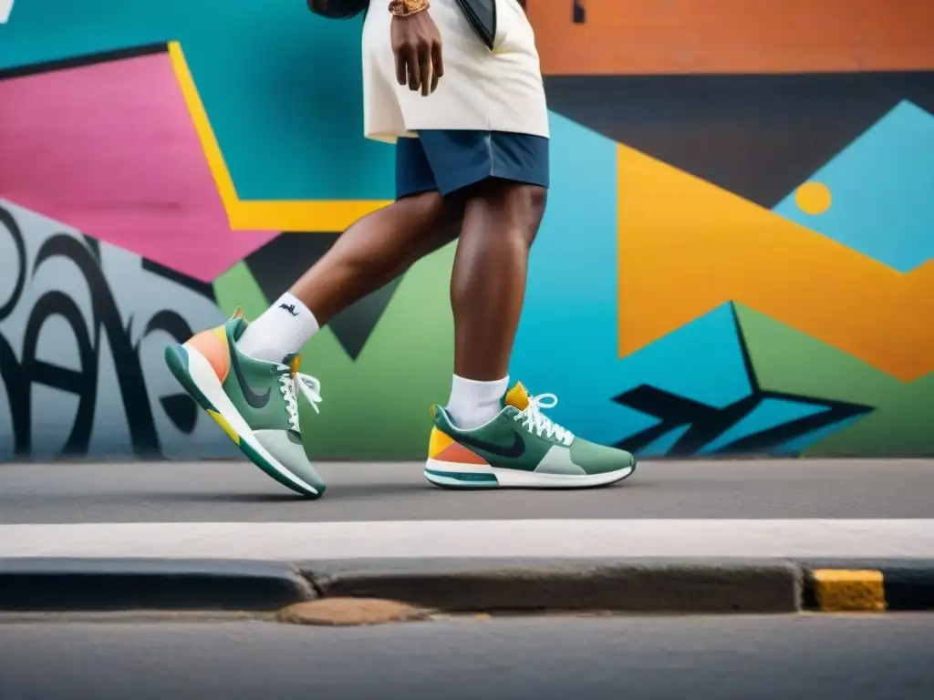 Una escena vibrante en la ciudad con personas usando tenis de moda