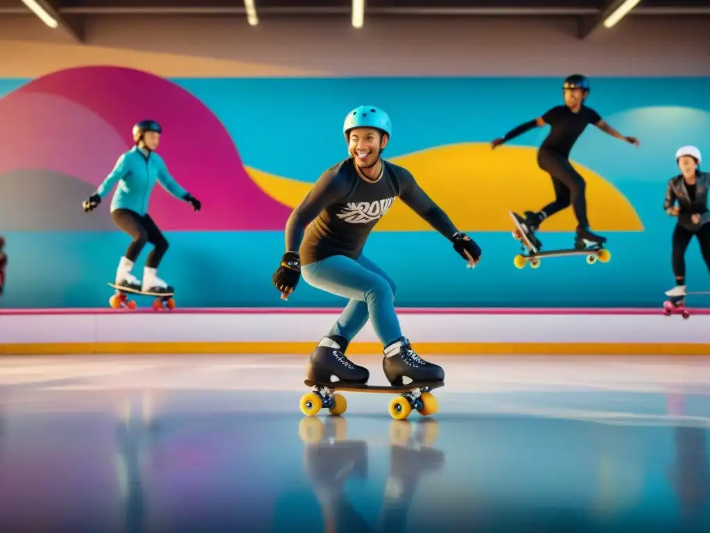 Una escena vibrante de diversidad y unión en el patinaje sobre ruedas en la ciudad