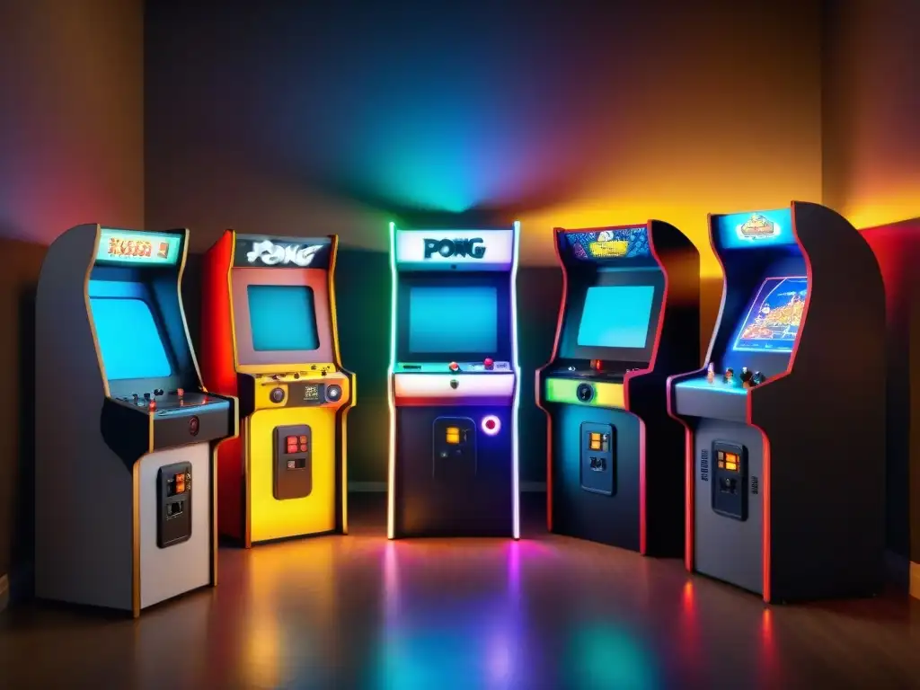 Escena vibrante: sala arcade vintage con 'Pong' en CRT