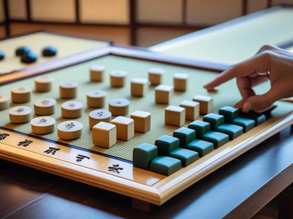 Un escenario inmersivo del legado cultural del Shogi Ajedrez japonés, con jugadores concentrados en una partida estratégica