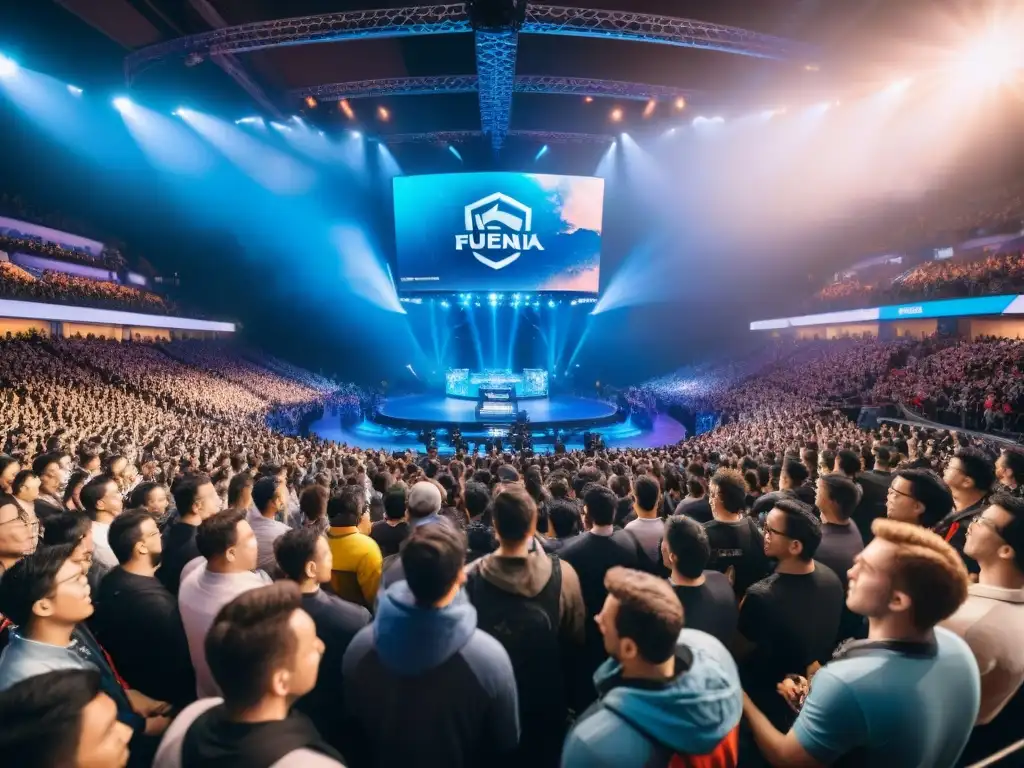 Espectacular imagen de un estadio lleno de fans animando a jugadores profesionales en un evento de deportes electrónicos