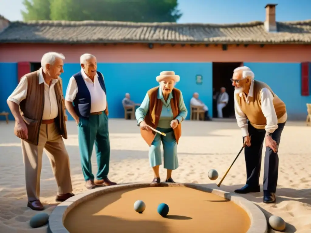 El espíritu de la tradición y origen de la petanca cobra vida en la animada partida de ancianos franceses en el pueblo