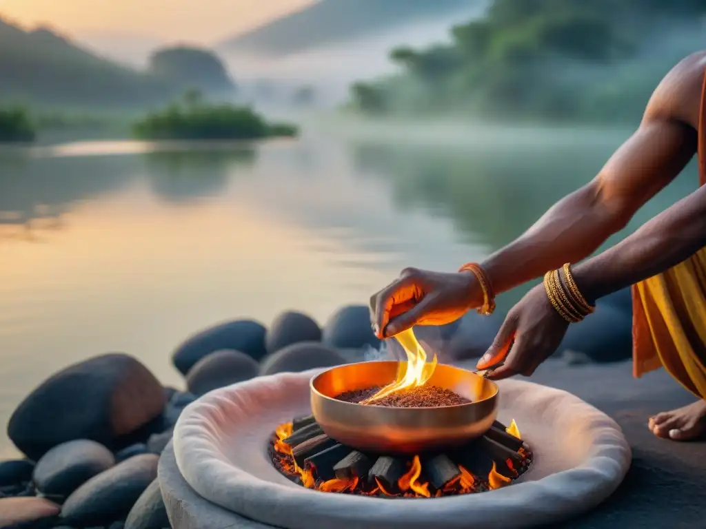 La conexión espiritual con el ritual del Agni Hotra al amanecer, en armonía con la naturaleza y el río