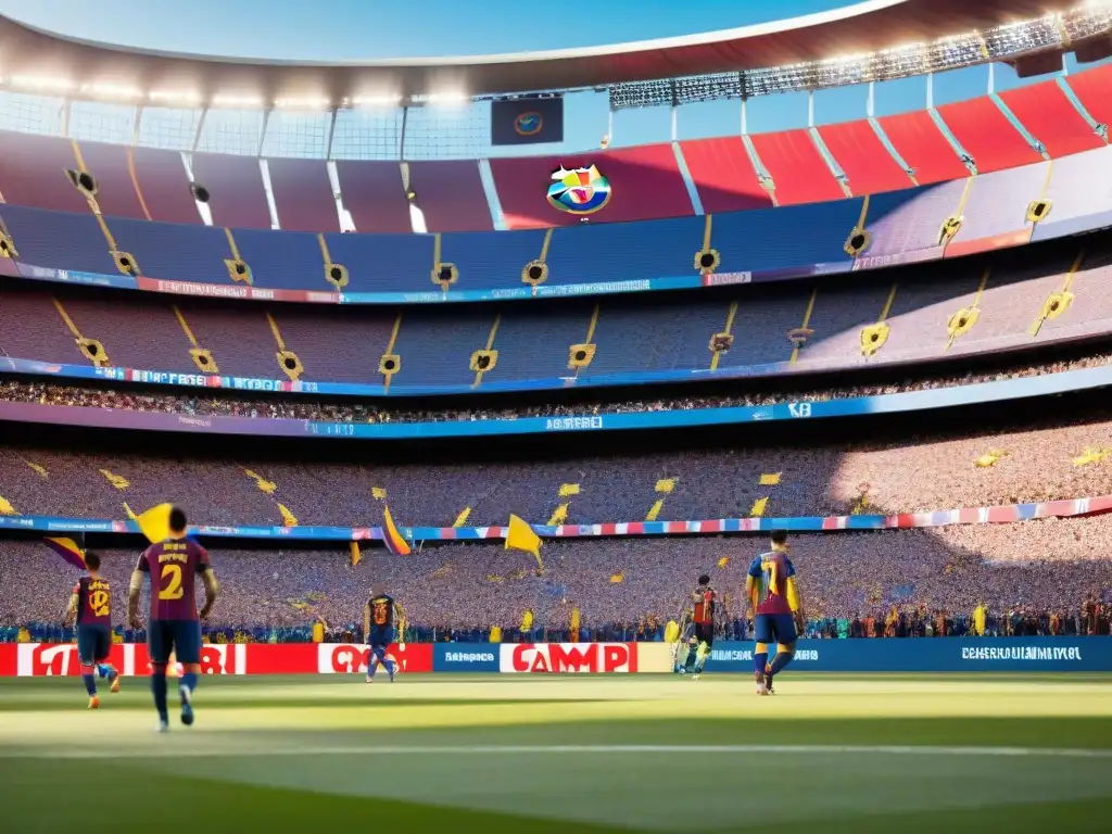 Estadio Camp Nou en Barcelona: fusión de arte y deporte en Europa durante un emocionante partido de fútbol