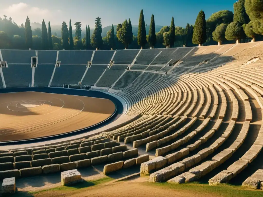 El estadio olímpico en Olympia, Grecia, evoca el resurgimiento de los Juegos Olímpicos con su atmósfera histórica y soleada