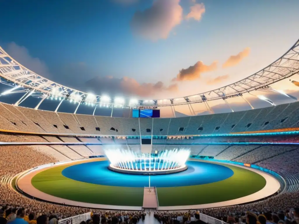 Un estadio olímpico vibrante y cautivador durante la ceremonia de apertura de los Juegos Olímpicos de 2004 en Atenas, Grecia