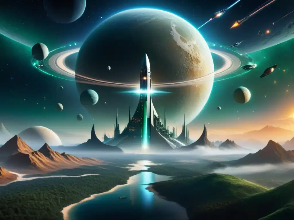 Estrategias de expansión en Stellaris: Un imperio galáctico diverso con sistemas estelares interconectados, naves y especies alienígenas en armonía