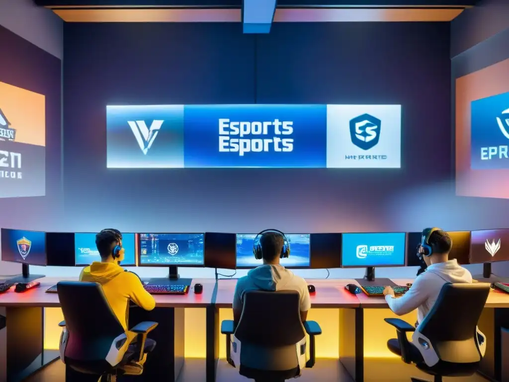 Estudiantes concentrados en torneo eSports en educación, ambiente moderno y competitivo