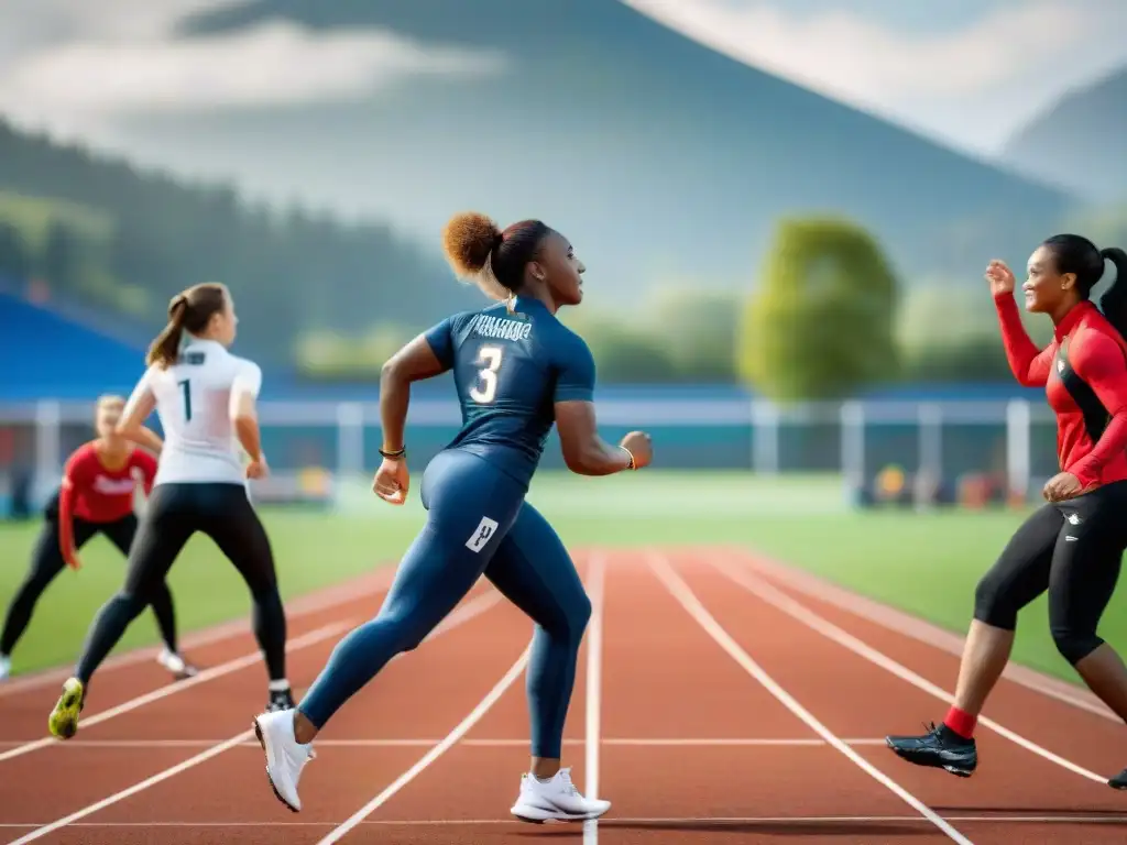 Estudiantes de diversas culturas practican deportes olímpicos en equipo, reflejando la influencia de los Juegos Olímpicos en la educación física