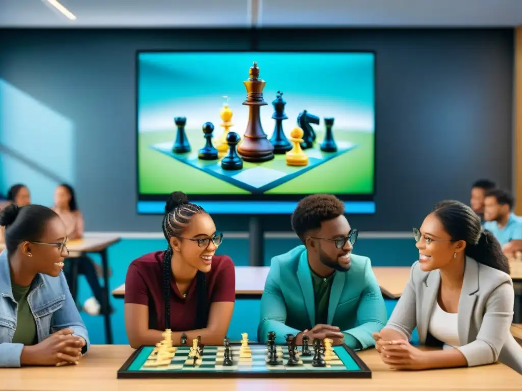 Estudiantes divers@s disfrutan de juegos de mesa antiguos reimaginados en aula moderna